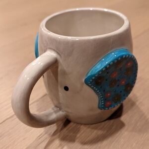 Elephant Shaped Ceramic Mug with Blue Accents